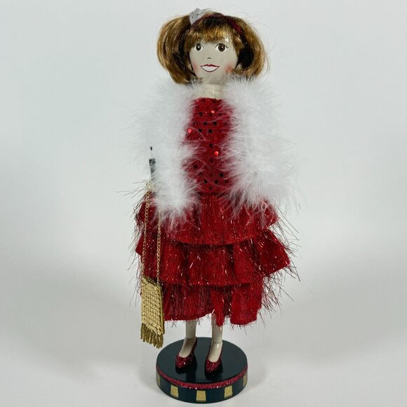Nutcracker Village Flapper Figurine Red Dress Faux Fur Shawl Vintage - Picture 2 of 15